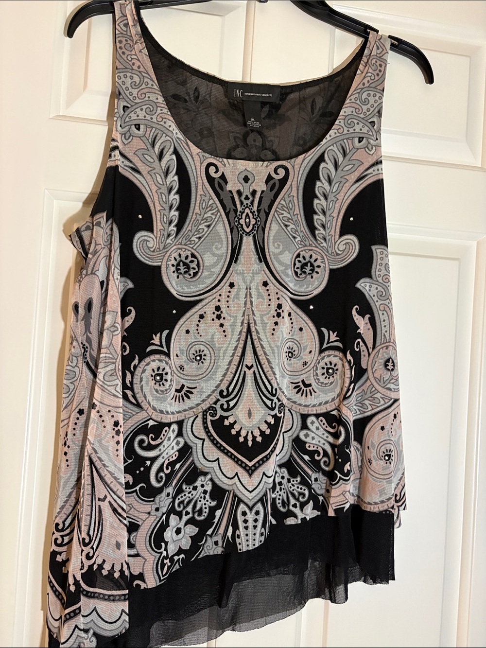 INC ASYMMETRICAL TOP sleeveless rhinestone pink black XL